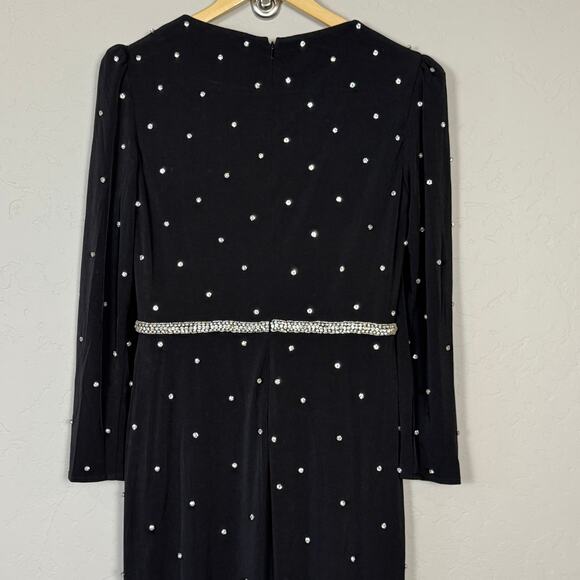 Mac Duggal NWT Size 8 Black Maxi 67874 Jeweled Plunge V Neck Long Sleeve Gown - Picture 9 of 16